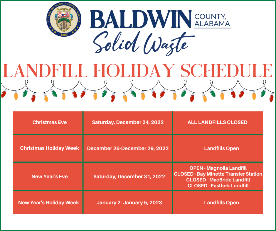 Baldwin County Solid Waste Holiday Schedule Baldwin County Solid Waste Holiday Schedule