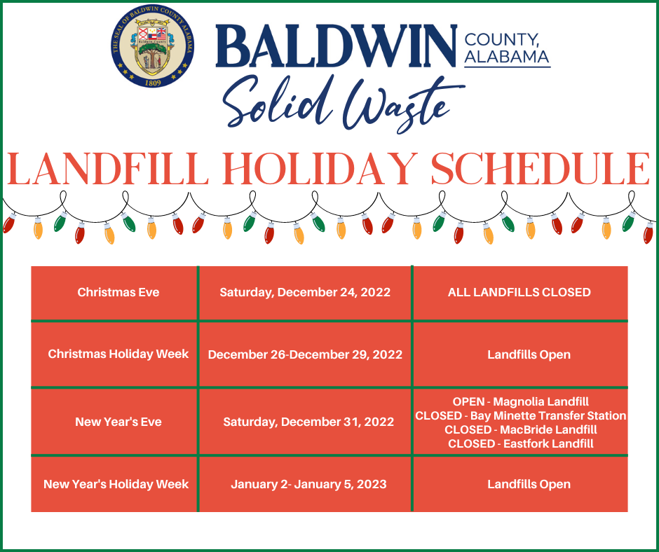 Baldwin County Solid Waste Holiday Schedule