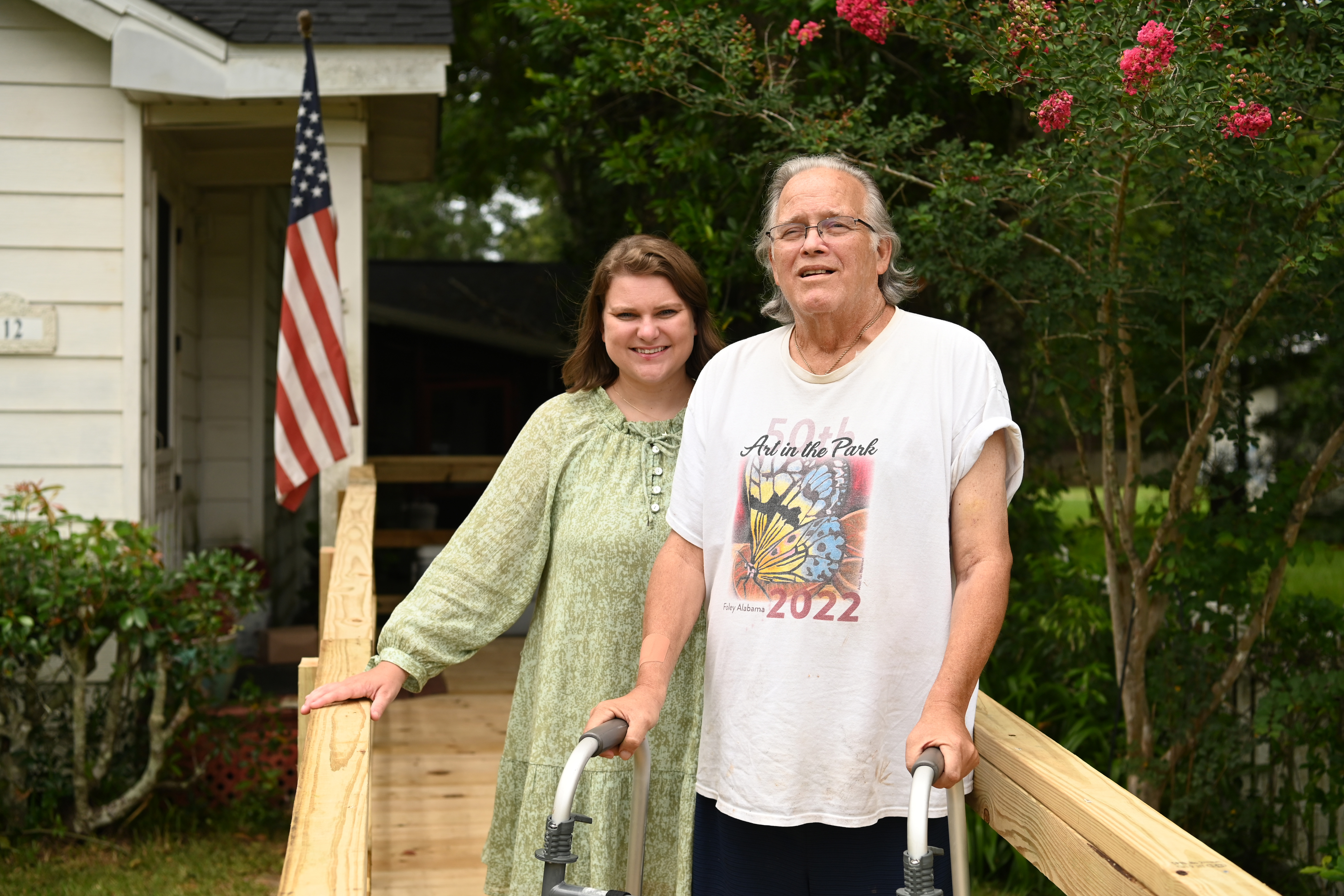 mr chubb standing on his new mobility ramp