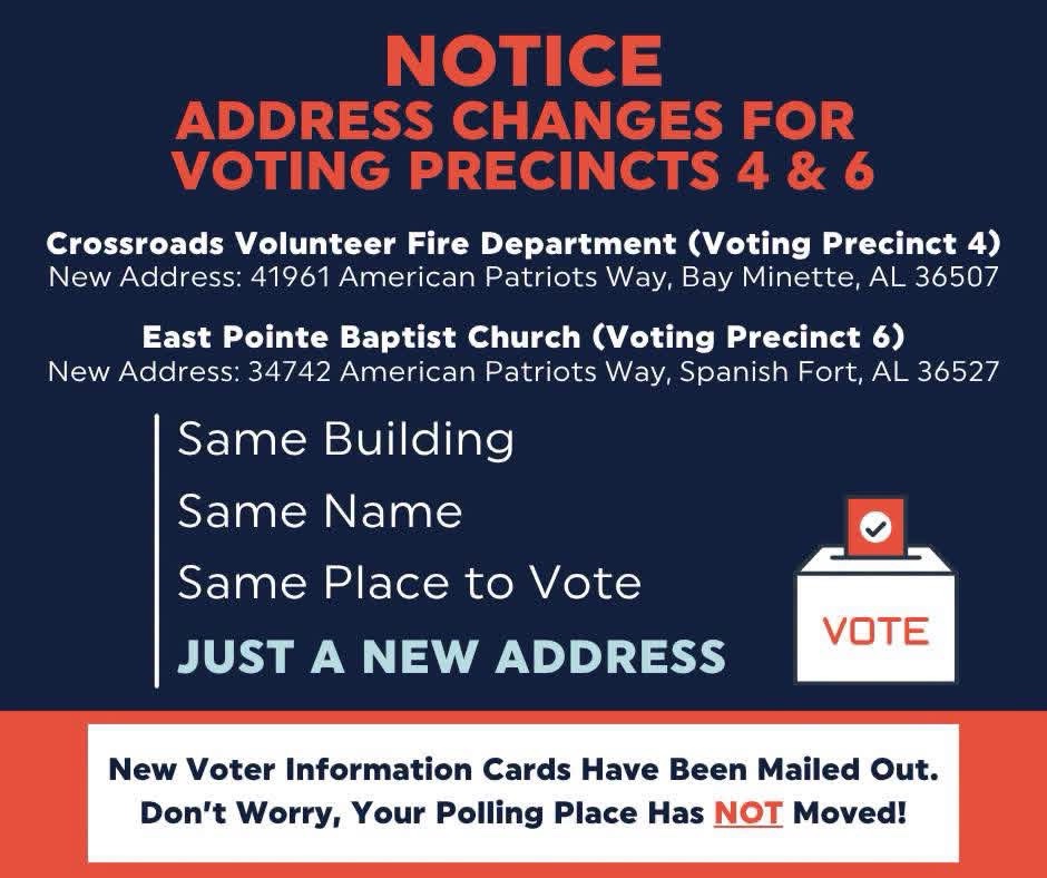 Voting precinct 4 and 6 have address changes. Physical location remains the same.
